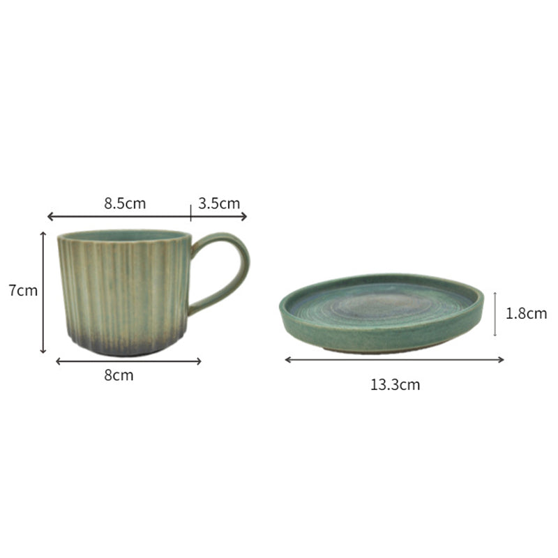 Buddha Stones Retro Striped Kiln Change Ceramic Coffee Mug Rough Pottery Tea Coffee Cup With Saucer 250ml - image 5