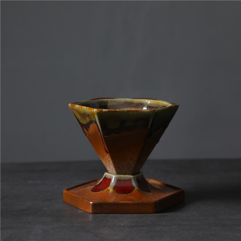 Buddha Stones Hexagon Design Ceramic Tea Coffee Mug Coffee Cup With Base 170ml - Khaki Red 10.6cm*9.2cm*9cm*170ml - image 7