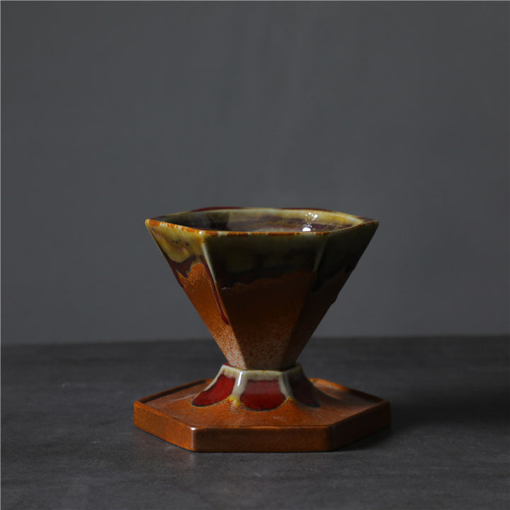 Buddha Stones Hexagon Design Ceramic Tea Coffee Mug Coffee Cup With Base 170ml - Khaki Red 10.6cm*9.2cm*9cm*170ml - image 7