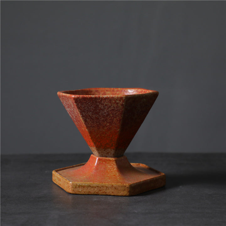 Buddha Stones Hexagon Design Ceramic Tea Coffee Mug Coffee Cup With Base 170ml - Red 10.6cm*9.2cm*9cm*170ml - image 8