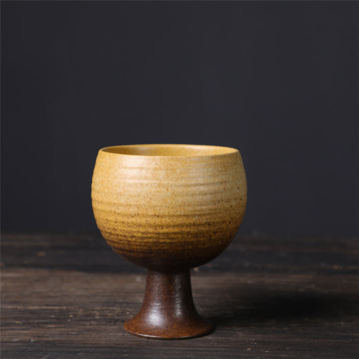 Buddha Stones Small Capacity Goblet Design Ceramic Wine Coffee Mug Tea Coffee Cup 170ml - Antique Yellow 7.8cm*7.8cm*9cm*170ml - image 2