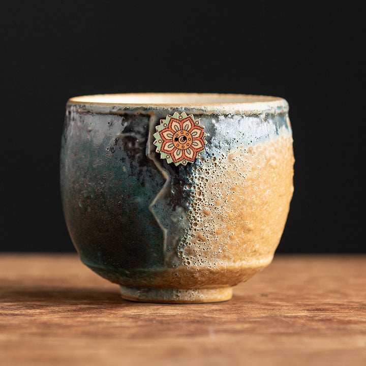 Buddha Stones Sunflower Kiln Change Ceramic Coffee Mug Tea Latte Espresso Coffee Cup 250ml - Green Yellow 8.3cm*7.5cm*250ml - image 4