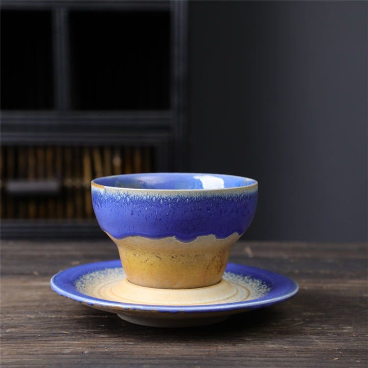 Buddha Stones Planet Design Ceramic Coffee Mug Rough Pottery Tea Coffee Cup With Saucer - Dark Blue 11.7cm*11.7cm*6.7cm*120ml - image 23