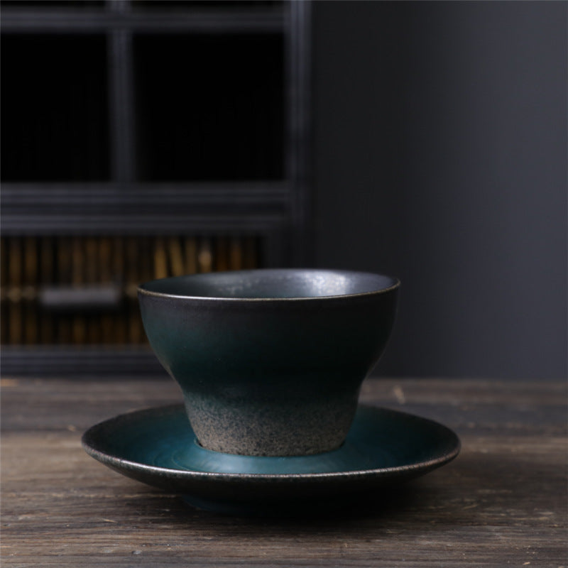 Buddha Stones Planet Design Ceramic Coffee Mug Rough Pottery Tea Coffee Cup With Saucer - Dark Green 11.7cm*11.7cm*6.7cm*120ml - image 26