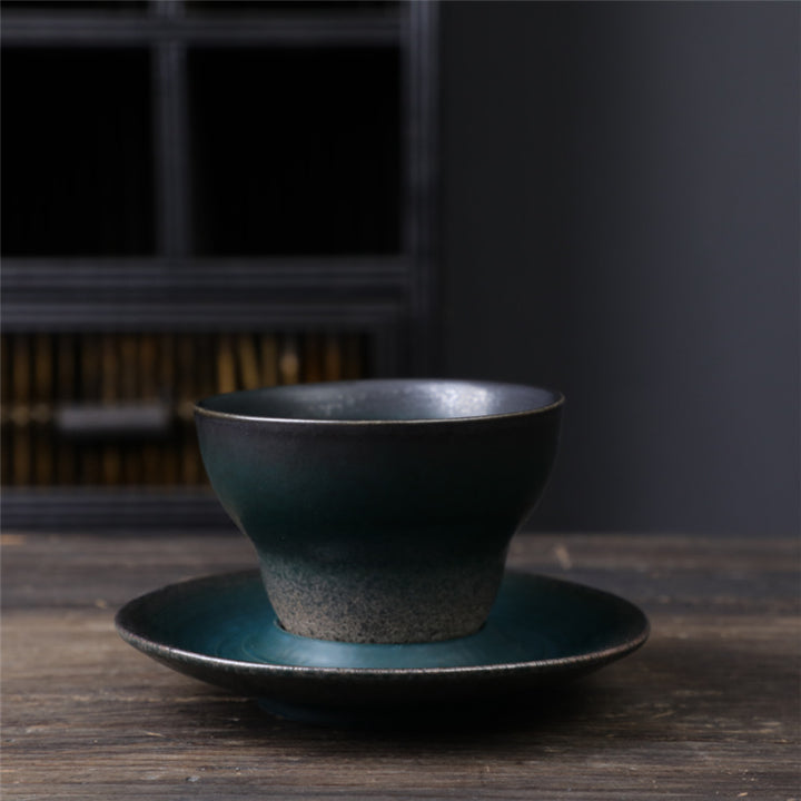 Buddha Stones Planet Design Ceramic Coffee Mug Rough Pottery Tea Coffee Cup With Saucer - Dark Green 11.7cm*11.7cm*6.7cm*120ml - image 26