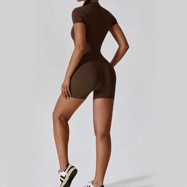 Buddha Stones High Stretch Zipper Short Sleeve Jumpsuit Sports Fitness Yoga Women Bodysuit - image 29