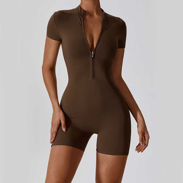 Buddha Stones High Stretch Zipper Short Sleeve Jumpsuit Sports Fitness Yoga Women Bodysuit - image 25