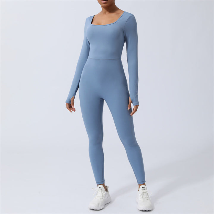 Buddha Stones Women Long Sleeve Backless Jumpsuit Sports Fitness Yoga Bodysuit - Blue - US8-10，UK/AU12-14，EU40-42 (XL)  - image 12