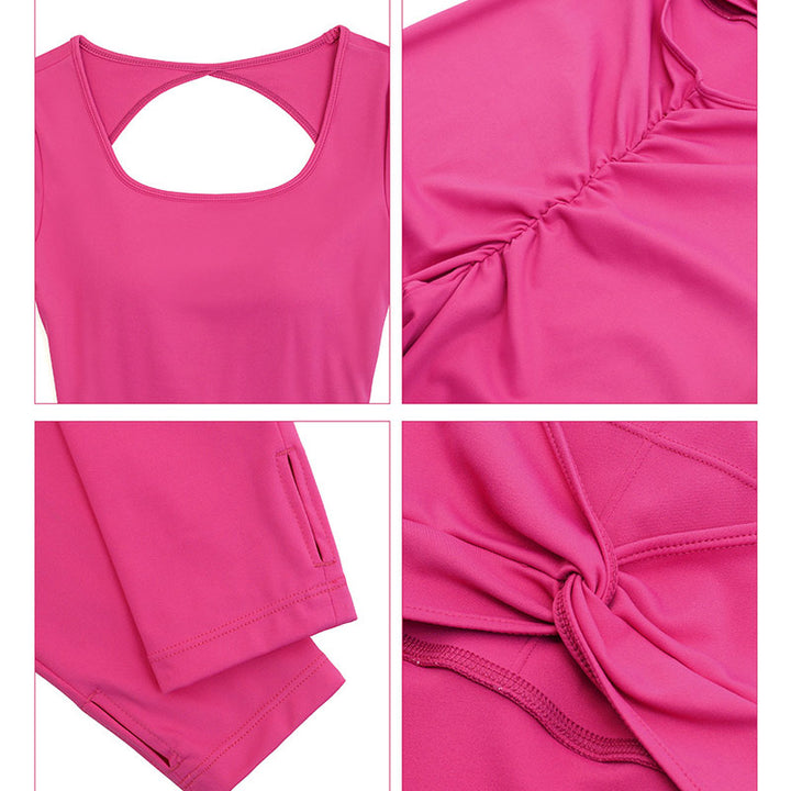 Buddha Stones Women Long Sleeve Backless Jumpsuit Sports Fitness Yoga Bodysuit - image 7