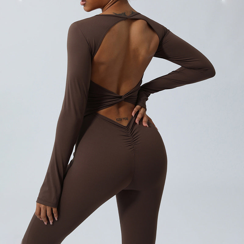 Buddha Stones Women Long Sleeve Backless Jumpsuit Sports Fitness Yoga Bodysuit - image 18