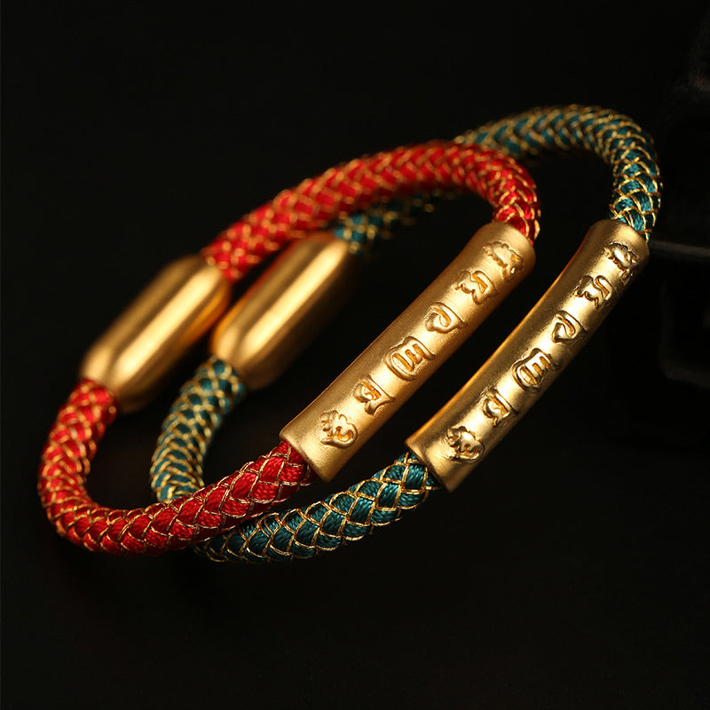 Buddha Stones Handmade 999 Sterling Silver Om Mani Padme Hum Protection Dragon Scale Braided Magnetic Buckle Bracelet - image 0