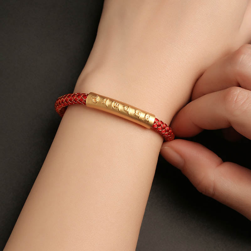 Buddha Stones Handmade 999 Sterling Silver Om Mani Padme Hum Protection Dragon Scale Braided Magnetic Buckle Bracelet - image 2