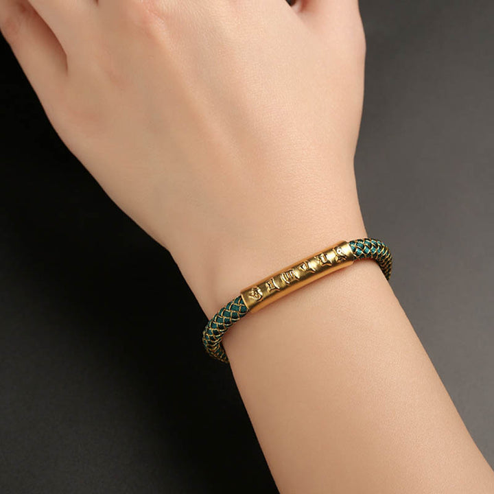 Buddha Stones Handmade 999 Sterling Silver Om Mani Padme Hum Protection Dragon Scale Braided Magnetic Buckle Bracelet - image 11