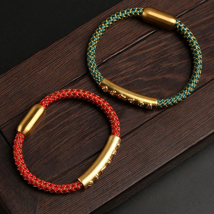 Buddha Stones Handmade 999 Sterling Silver Om Mani Padme Hum Protection Dragon Scale Braided Magnetic Buckle Bracelet - image 15
