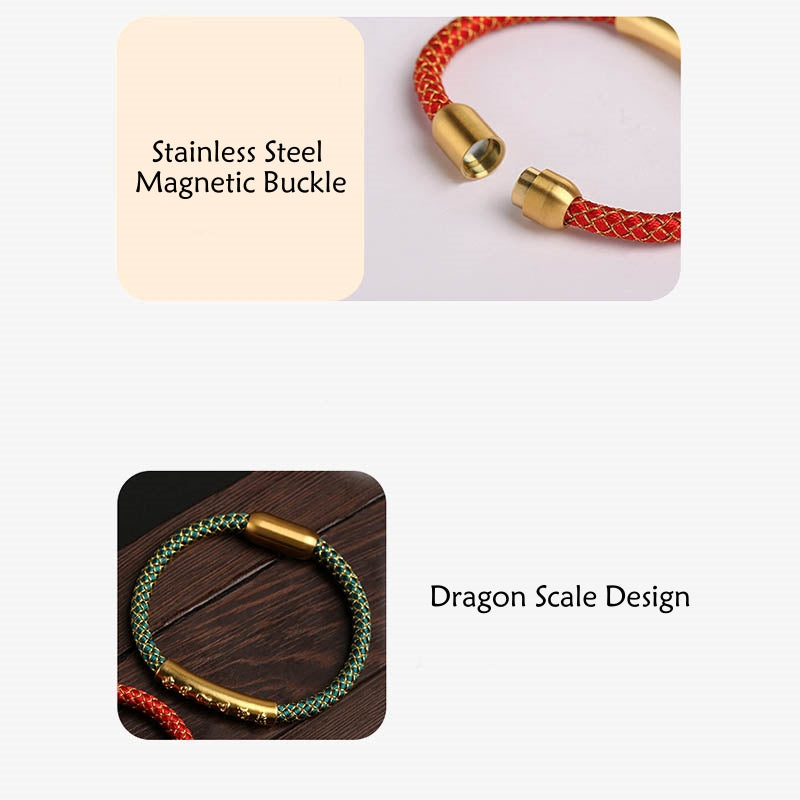 Buddha Stones Handmade 999 Sterling Silver Om Mani Padme Hum Protection Dragon Scale Braided Magnetic Buckle Bracelet - image 5