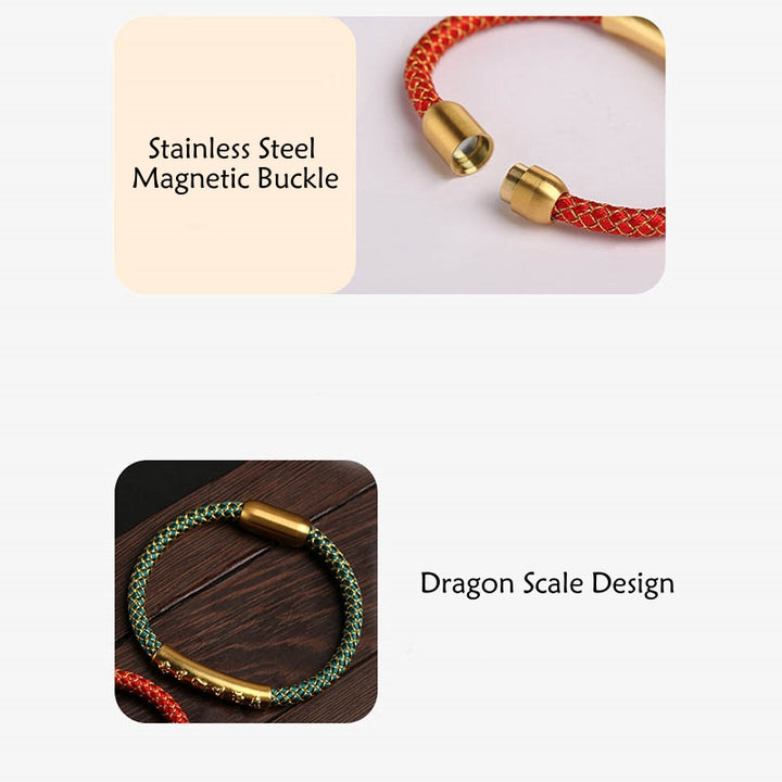 Buddha Stones Handmade 999 Sterling Silver Om Mani Padme Hum Protection Dragon Scale Braided Magnetic Buckle Bracelet - image 5