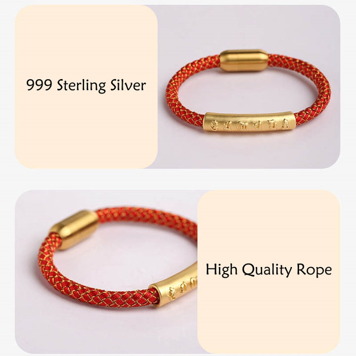 Buddha Stones Handmade 999 Sterling Silver Om Mani Padme Hum Protection Dragon Scale Braided Magnetic Buckle Bracelet - image 4