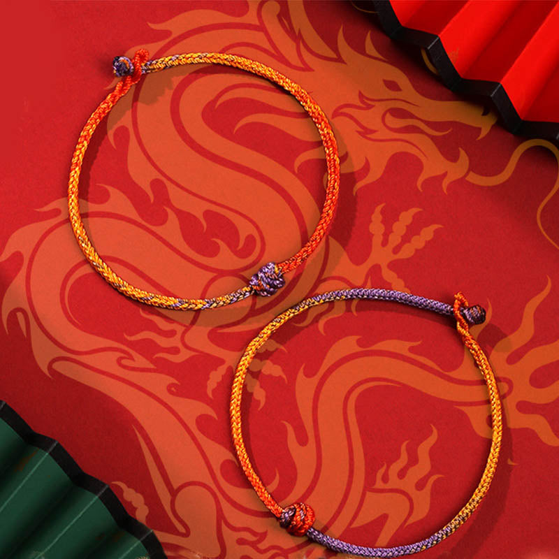 Buddha Stones Handcrafted Colorful Purple Gold Red Braid Rope Bracelet - image 0