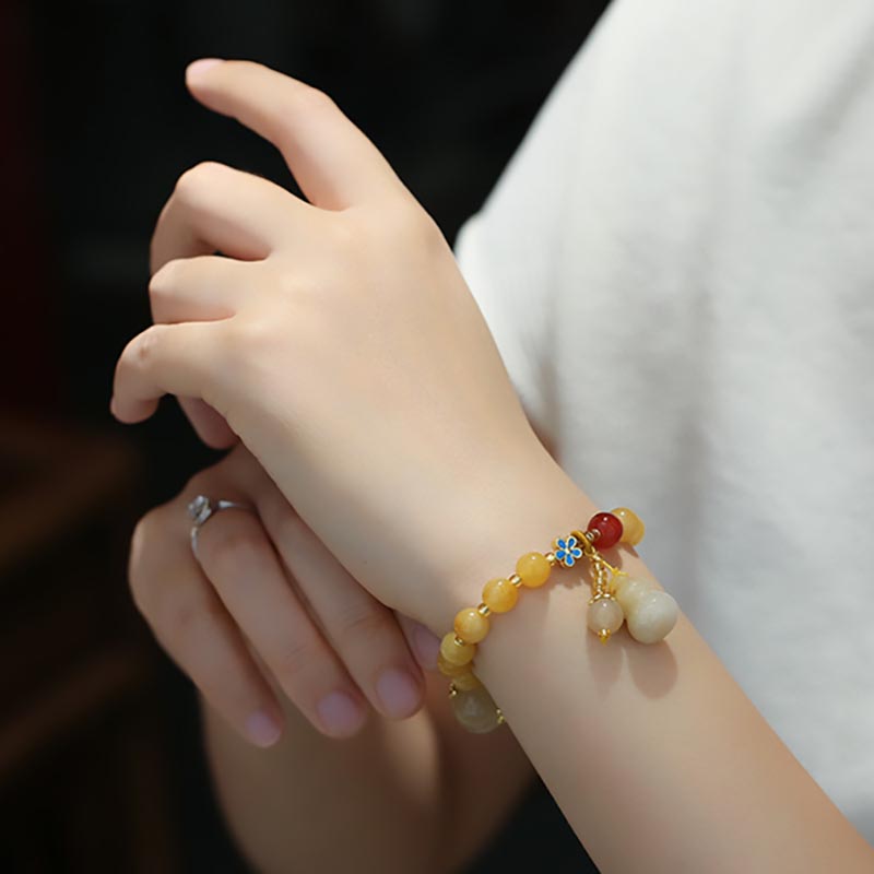 Buddha Stones Natural Golden Silk Jade Gourd Charm Wealth Luck Bracelet - image 5