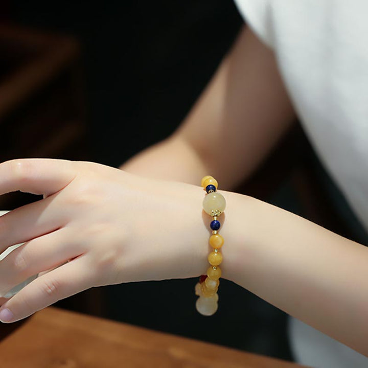 Buddha Stones Natural Golden Silk Jade Gourd Charm Wealth Luck Bracelet - image 7