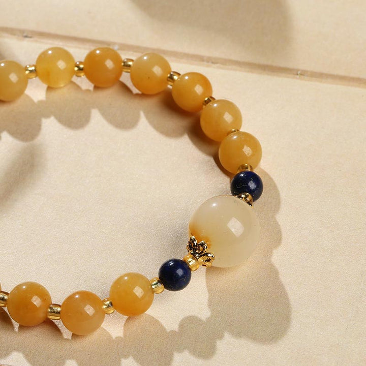 Buddha Stones Natural Golden Silk Jade Gourd Charm Wealth Luck Bracelet - image 4