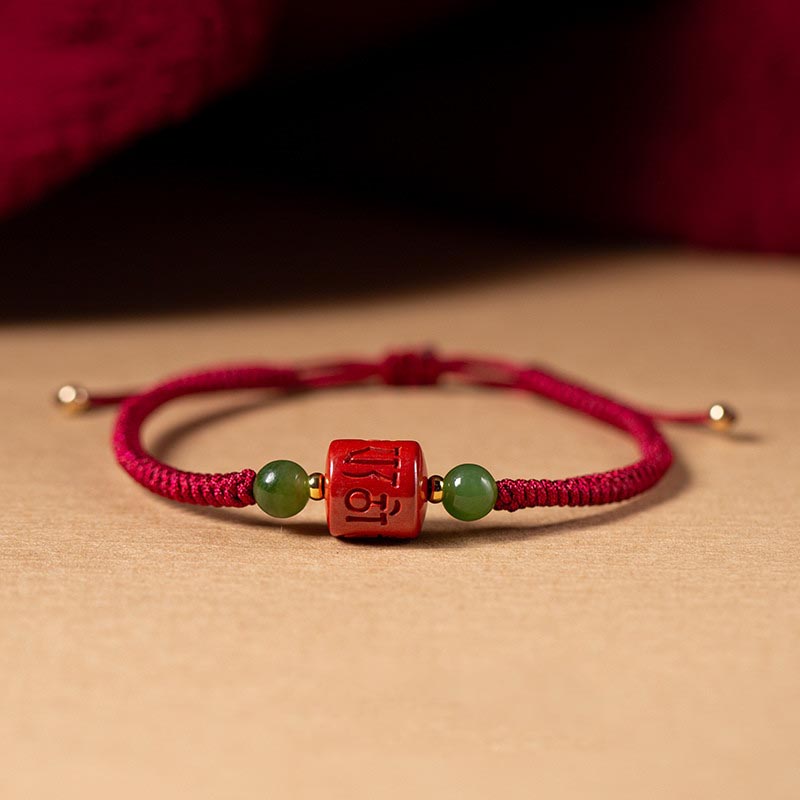 Buddha Stones Tibetan Cinnabar Om Mani Padme Hum Engraved Blessing Braided Rope Bracelet - Red Rope(Wrist Circumference 14-15.5cm) - image 0