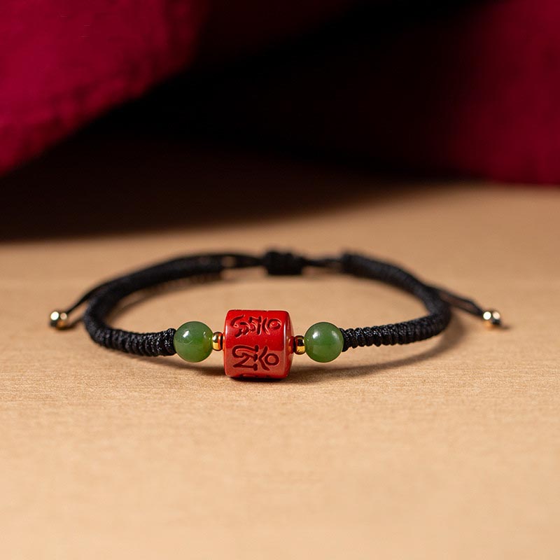 Buddha Stones Tibetan Cinnabar Om Mani Padme Hum Engraved Blessing Braided Rope Bracelet - Black Rope(Wrist Circumference 14-15.5cm) - image 13
