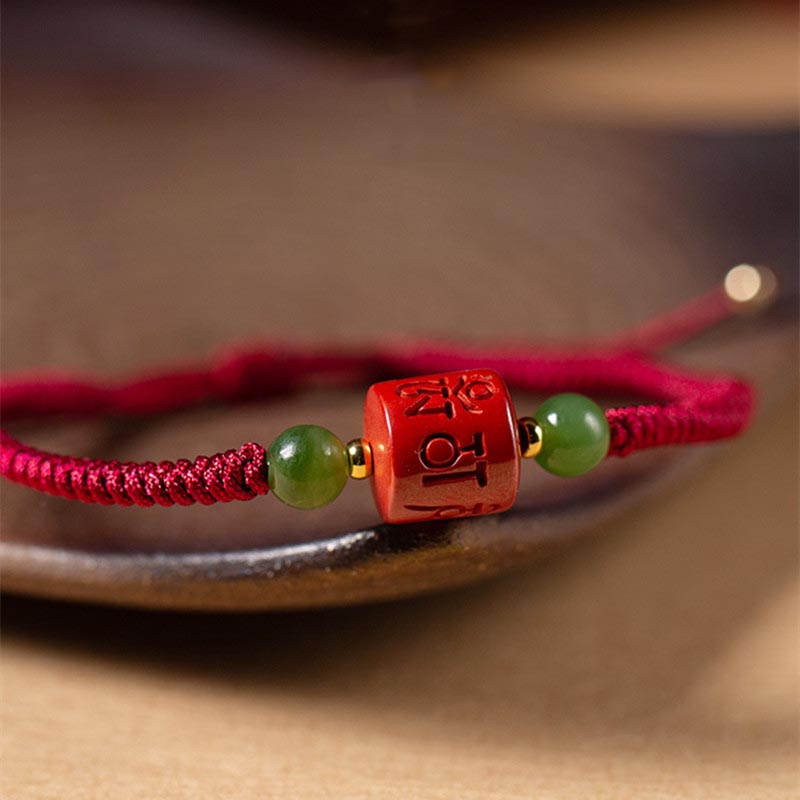 Buddha Stones Tibetan Cinnabar Om Mani Padme Hum Engraved Blessing Braided Rope Bracelet - image 3