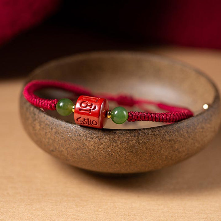 Buddha Stones Tibetan Cinnabar Om Mani Padme Hum Engraved Blessing Braided Rope Bracelet - image 4
