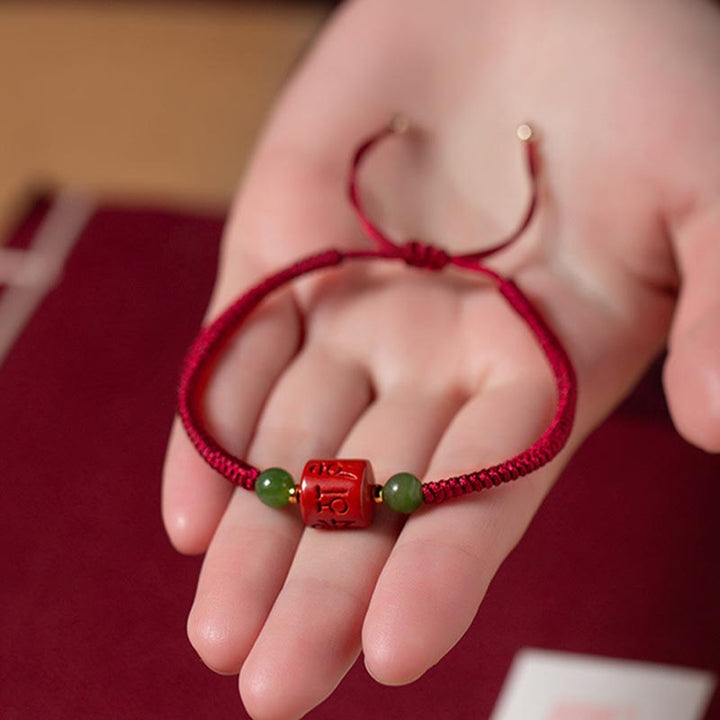 Buddha Stones Tibetan Cinnabar Om Mani Padme Hum Engraved Blessing Braided Rope Bracelet - image 8