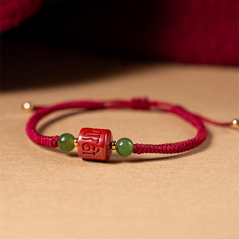 Buddha Stones Tibetan Cinnabar Om Mani Padme Hum Engraved Blessing Braided Rope Bracelet - image 5