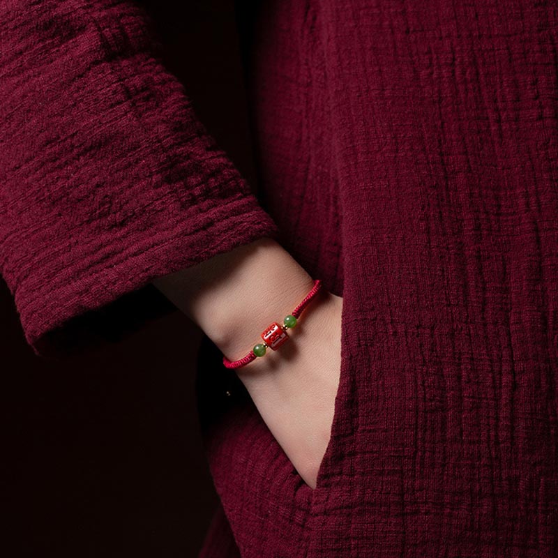 Buddha Stones Tibetan Cinnabar Om Mani Padme Hum Engraved Blessing Braided Rope Bracelet - image 7