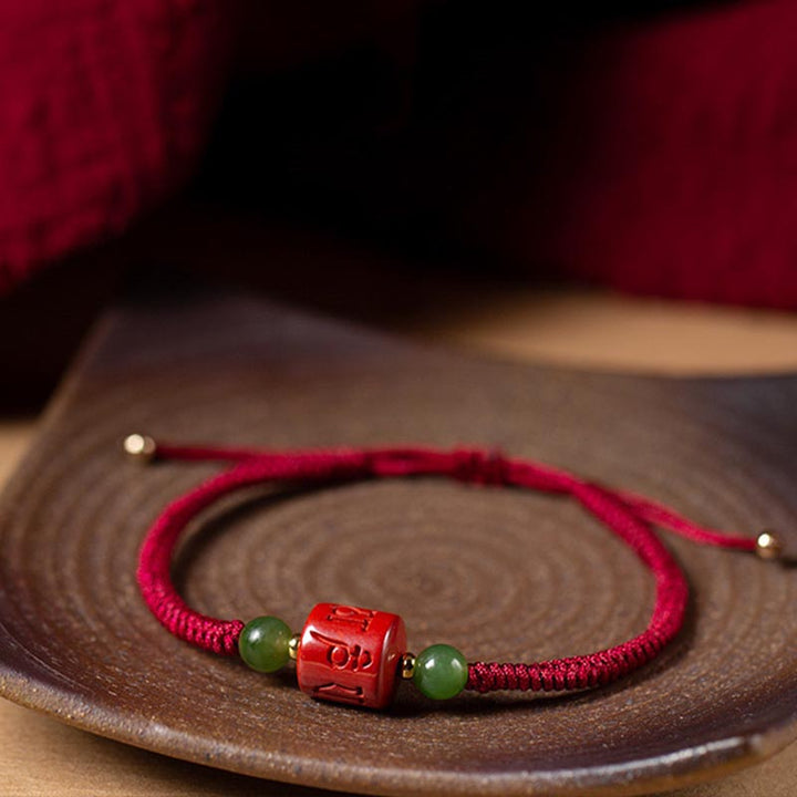 Buddha Stones Tibetan Cinnabar Om Mani Padme Hum Engraved Blessing Braided Rope Bracelet - image 6