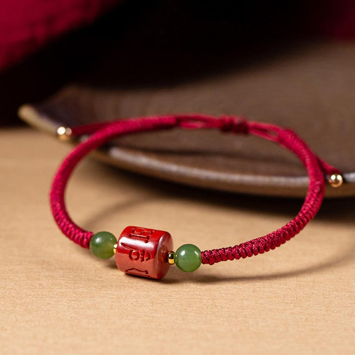 Buddha Stones Tibetan Cinnabar Om Mani Padme Hum Engraved Blessing Braided Rope Bracelet - image 2