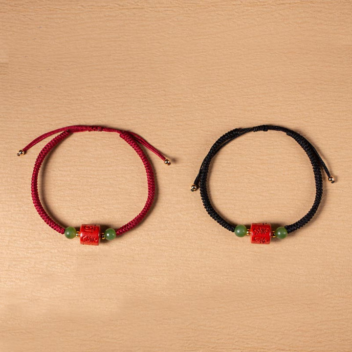 Buddha Stones Tibetan Cinnabar Om Mani Padme Hum Engraved Blessing Braided Rope Bracelet - image 14