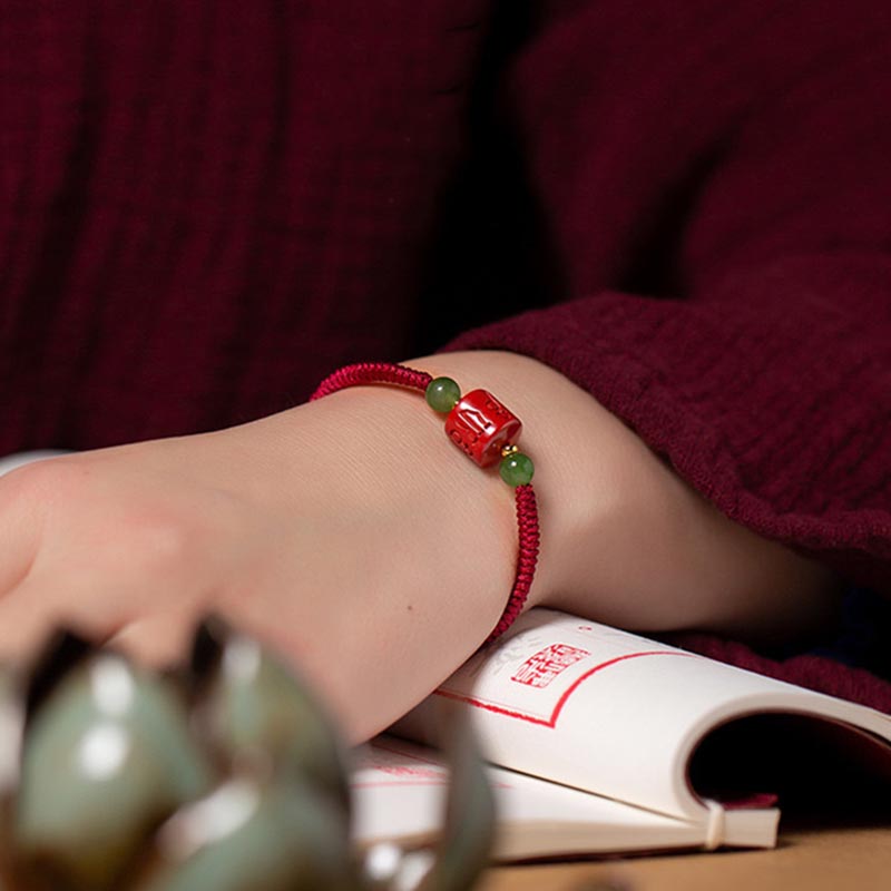 Buddha Stones Tibetan Cinnabar Om Mani Padme Hum Engraved Blessing Braided Rope Bracelet - image 9