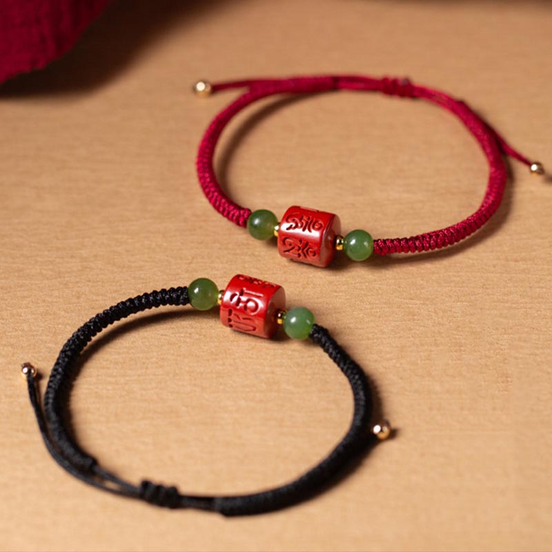 Buddha Stones Tibetan Cinnabar Om Mani Padme Hum Engraved Blessing Braided Rope Bracelet - image 1