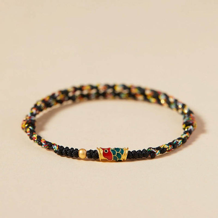 Buddha Stones Handcrafted Koi Fish Wealth Prosperity Braided Rope Bracelet - Black Colorful(Wrist Circumference 14-17.5cm) - Golden Bead - image 7