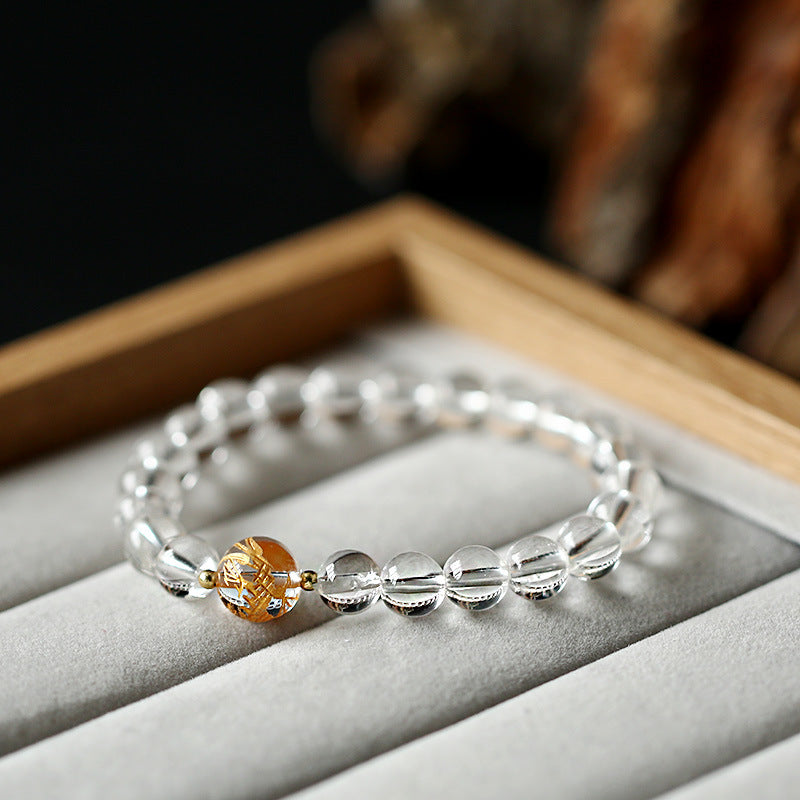 Buddha Stones Natural Black Obsidian White Crystal Black Onyx Dragon Strength Bracelet - image 8