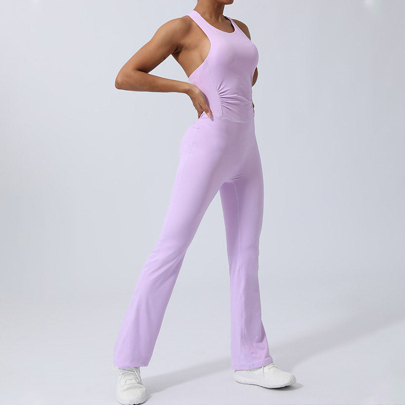 Buddha Stones Women Workout Crisscross Sleeveless Flare Jumpsuit Sports Fitness Yoga Bodysuit - image 15