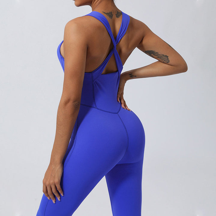 Buddha Stones Women Workout Crisscross Sleeveless Flare Jumpsuit Sports Fitness Yoga Bodysuit - image 19
