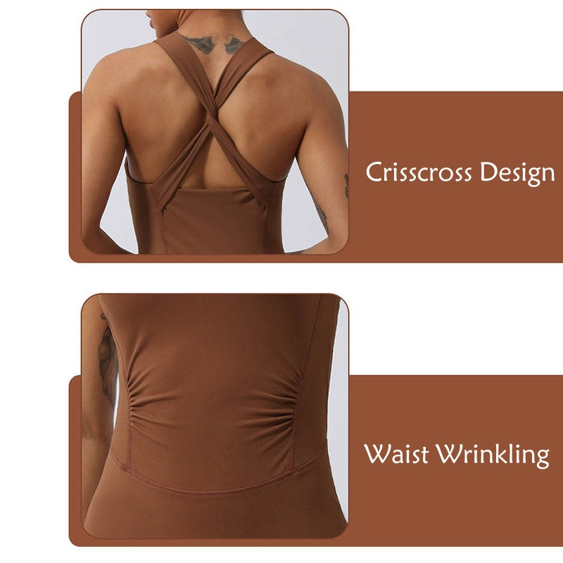 Buddha Stones Women Workout Crisscross Sleeveless Flare Jumpsuit Sports Fitness Yoga Bodysuit - image 6