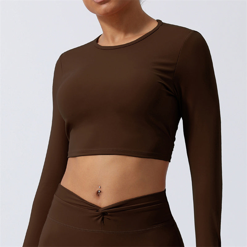 Buddha Stones Women Workout Long Sleeve Crisscross Backless Top Tee Leggings Sports Fitness Yoga Outfit - Top - Brown - US8-10，UK/AU12-14，EU40-42 (XL) - image 23