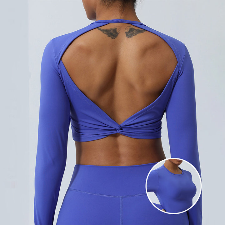 Buddha Stones Women Workout Long Sleeve Crisscross Backless Top Tee Leggings Sports Fitness Yoga Outfit - Top - Blue - US8-10，UK/AU12-14，EU40-42 (XL) - image 0