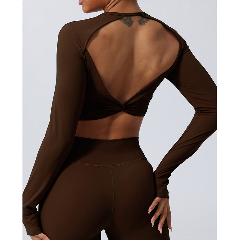 Buddha Stones Women Workout Long Sleeve Crisscross Backless Top Tee Leggings Sports Fitness Yoga Outfit - image 24