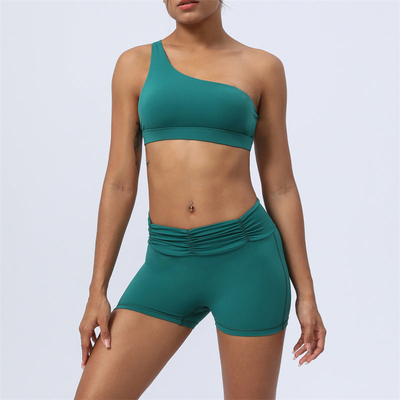 Buddha Stones 2Pcs Backless Asymmetrical Design Top Bra Shorts Leggings Pants Fitness Yoga Outfit Set - Green - 2Pcs(Top&Shorts) - US12，UK/AU16，EU44 (2XL) - image 1