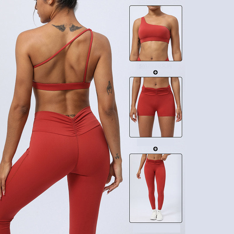 Buddha Stones 2Pcs Backless Asymmetrical Design Top Bra Shorts Leggings Pants Fitness Yoga Outfit Set - image 14