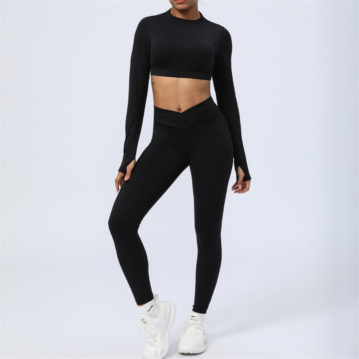 Buddha Stones 2Pcs Long Sleeve Backless Top Bra Leggings Pants Fitness Yoga Outfit Set - Black - US4，UK/AU8，EU36 (XL) - image 22