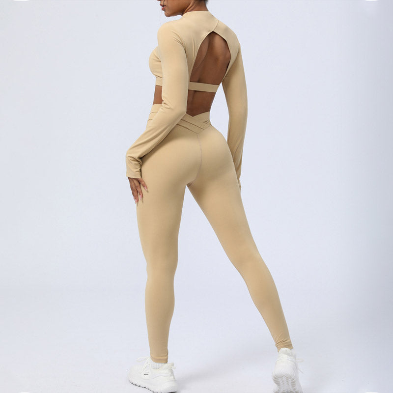 Buddha Stones 2Pcs Long Sleeve Backless Top Bra Leggings Pants Fitness Yoga Outfit Set - image 13