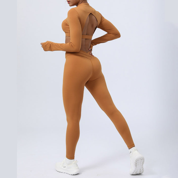 Buddha Stones 2Pcs Long Sleeve Backless Top Bra Leggings Pants Fitness Yoga Outfit Set - image 3